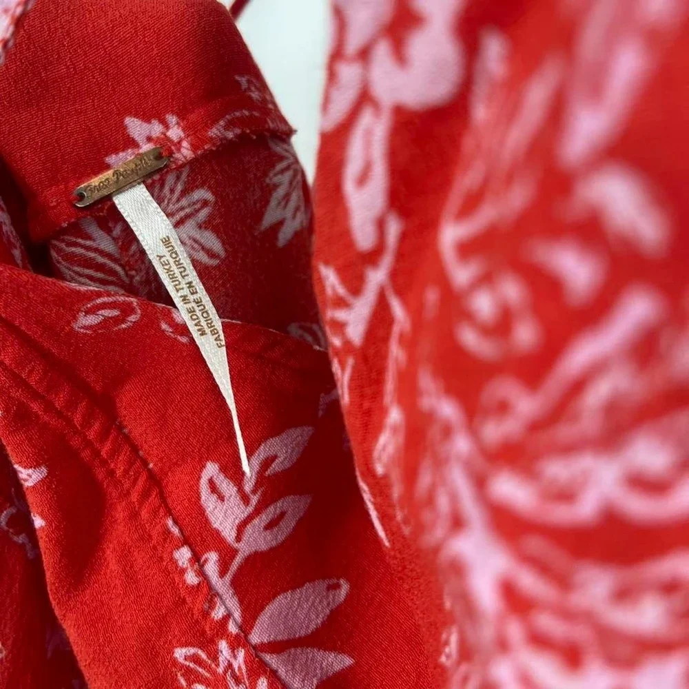 Free People Wide Leg Jumpsuit Red Floral Tropical Medium 8 Colorful Beachy Boho